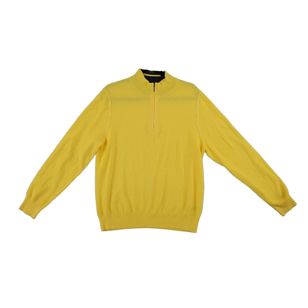 Brooks Brothers Yellow Quarter Zip Sweater Men's Size Medium Classic 100% Cotton